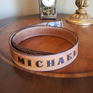 Hand tooled personalized Western cowboy belt sz 36 Michael